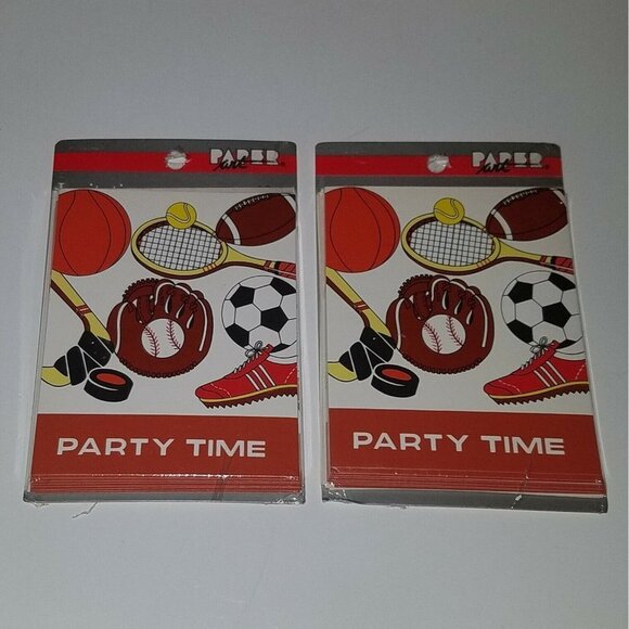VTG NOS Party Time Invitations Sports Football Basketball Baseball Bday Card Lot - Picture 1 of 4